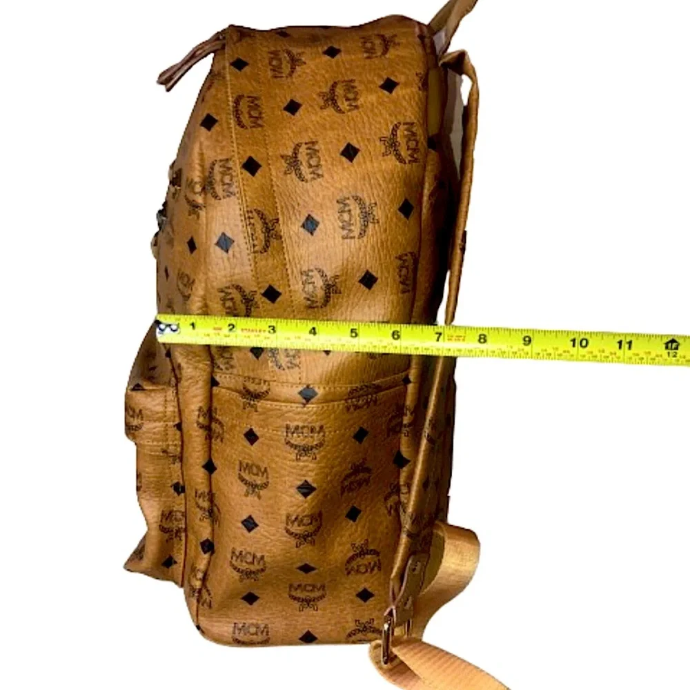 MCM Cognac Visetos Metallic Embellished Full Size Unisex Backpack Book Bag